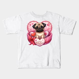 Valentine Pug Dog in Bed Kids T-Shirt